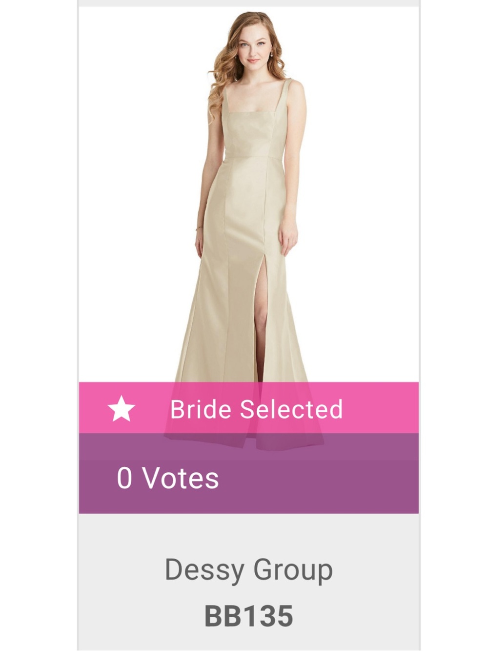 Dessy Group BB135 Champagne Satin Bridesmaid Dress with Straps - Size 0R